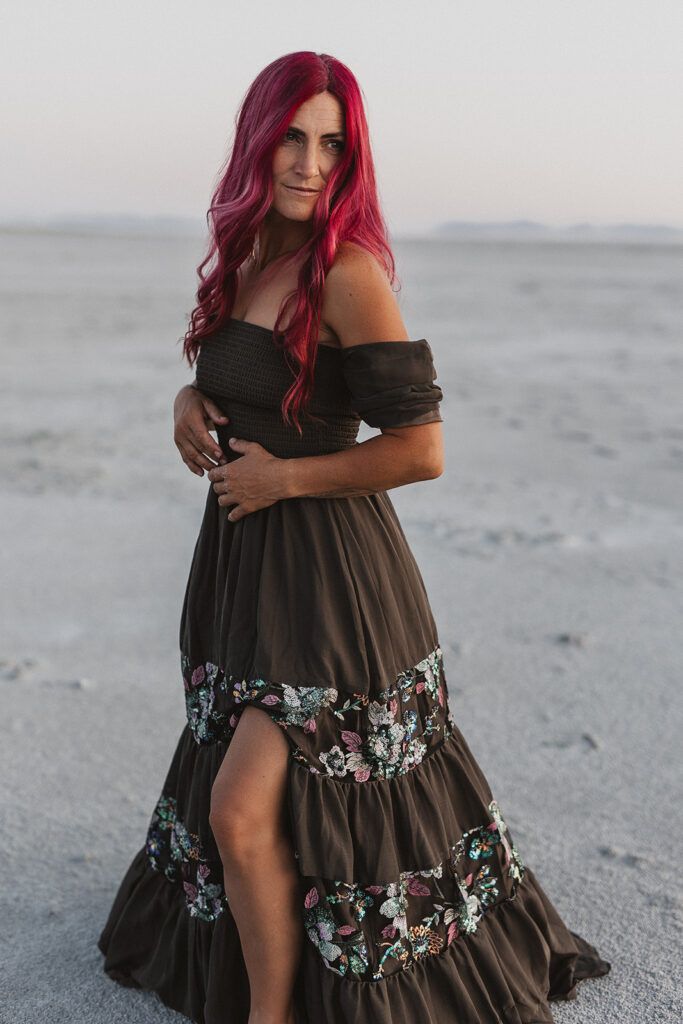 goddess photoshoot at the spiral jetty near the Great Salt Lake