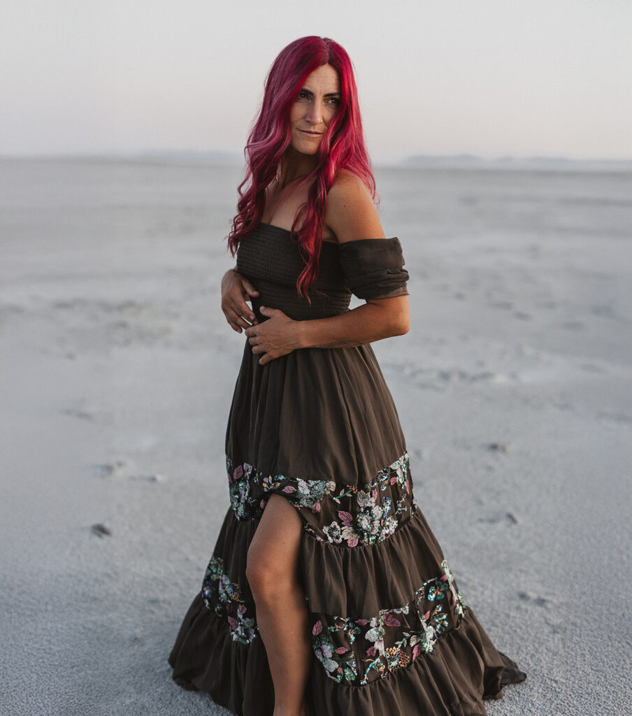 goddess photoshoot at the spiral jetty near the Great Salt Lake