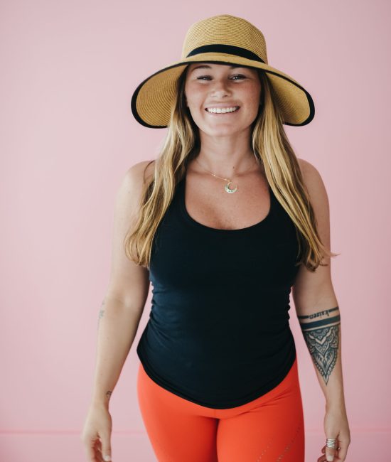 a woman in yoga clothes